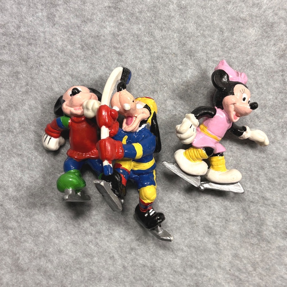 Vintage Disney PVC Figurines Mickey Minnie Goofy Ice Skating Hockey Applause Set